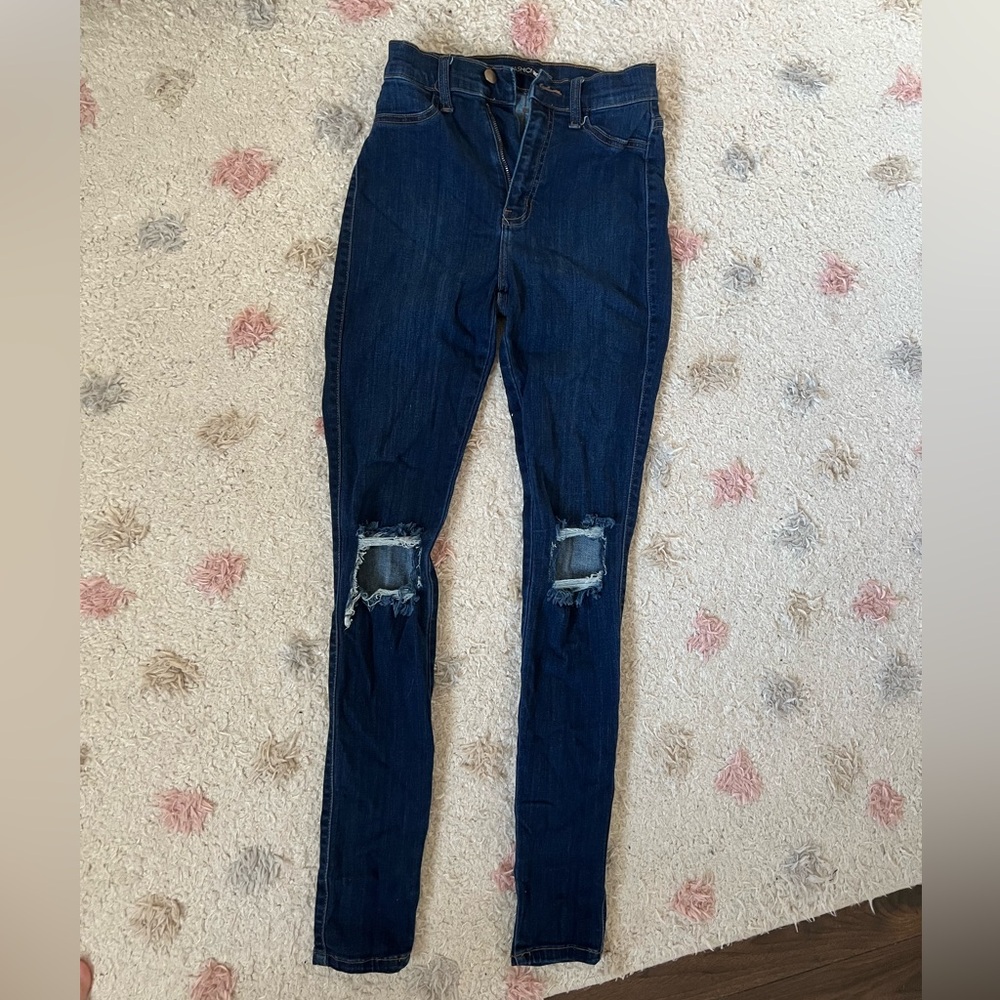 Fashion Nova High Rise Distressed Dark Blue skinny Jeans